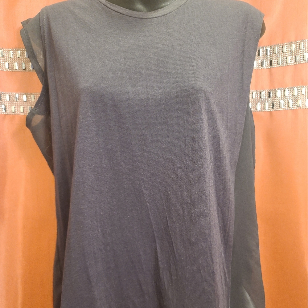 Charcoal Gray Double Tank Top Sheer Layered